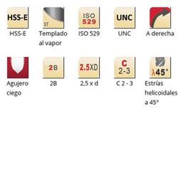 E023 - Tarauds machine Dormer HSS-E trempés à la vapeur UNC UNC, cannelures hélicoïdales à 45°, cannelures hélicoïdales à 45°, ISO 529