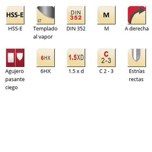 E102 - Tarauds à main Dormer HSS-E trempés à la vapeur M M Flûtes droites Flûtes droites DIN 352