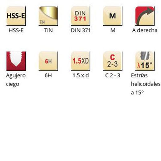 E212 - Tarauds machine Dormer HSS-E Tin M, cannelures hélicoïdales 15°, DIN 371