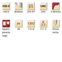 E225 - Tarauds machine Dormer HSS-E brillant UNC UNC Flûtes droites Flûtes droites DIN 371