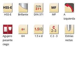 E242 - Tarauds machine Dormer HSS-E brillants MF, goujures droites DIN 371