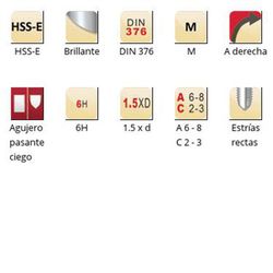 E250 - Tarauds machine Dormer HSS-E brillant M, goujures droites DIN 376
