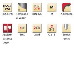E252 - dormer hss-e-pm templado al vapor shark m  m macho de máquina recto shark (anillo blanco) estrías rectas din 376