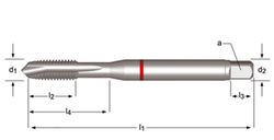 E255 - Taraud machine Dormer HSS-E-PM Bright Shark M avec entrée hélicoïdale Shark (bague rouge) Entrée hélicoïdale DIN 371 LE 10, DIN 376 GE 12