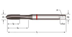 E256 - Taraud machine Dormer HSS-E-PM Tialn/Top Shark M avec entrée hélicoïdale Entrée hélicoïdale Shark (bague rouge) DIN 371 LE 10, DIN 376 GE 12