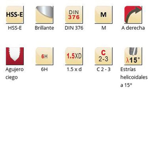 E258 - Tarauds machine Dormer HSS-E Bright M, goujures hélicoïdales 15°, goujures hélicoïdales 15°, DIN 376