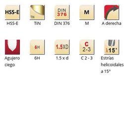 E263 - Tarauds machine Dormer HSS-E Tin M, cannelures hélicoïdales 15°, DIN 376