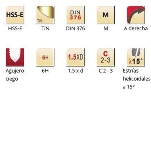E263 - Tarauds machine Dormer HSS-E Tin M, cannelures hélicoïdales 15°, DIN 376