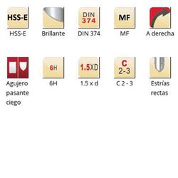 E268 - Tarauds machine Dormer HSS-E brillants MF, goujures droites DIN 374