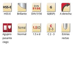 E282 - Tarauds machine Dormer HSS-E Brillant G(BSP) G(BSP) Flûtes droites Flûtes droites DIN 5156