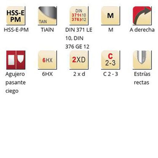 E390 - Taraud machine droit Dormer HSS-E-PM Tialn Shark M Shark (bague blanche) Cannelures droites DIN 371 LE 10, DIN 376 GE 12