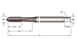E390 - Taraud machine droit Dormer HSS-E-PM Tialn Shark M Shark (bague blanche) Cannelures droites DIN 371 LE 10, DIN 376 GE 12