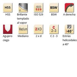 E533 - Tarauds machine Dormer HSS trempé brillant/vapeur BSW BSW goujures hélicoïdales 40° goujures hélicoïdales 40° ISO 529