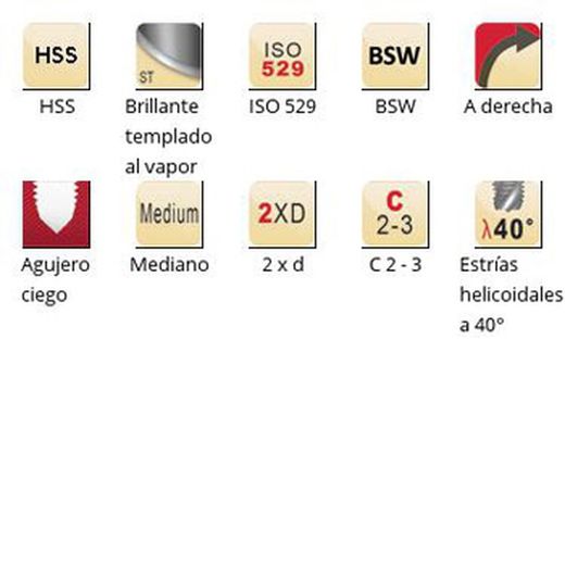 E533 - Tarauds machine Dormer HSS trempé brillant/vapeur BSW BSW goujures hélicoïdales 40° goujures hélicoïdales 40° ISO 529
