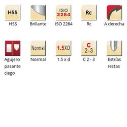 E550 - Tarauds machine Dormer HSS brillant RC, cannelures droites, cannelures droites, ISO 2284