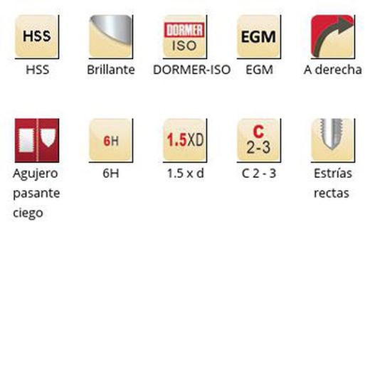 E620 - dormer hss brillante egm  egm machos de máquina estrías rectas estrías rectas dormer-iso