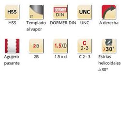 E651 - dormer hss templado al vapor unc  unc combinación broca-macho estrías helicoidales a 30° estrías helicoidales a 30° dormer-din