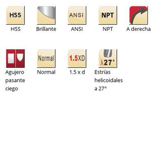 E653 - dormer hss brillante npt  npt combinación broca-macho estrías helicoidales a 27° estrías helicoidales a 27° ansi