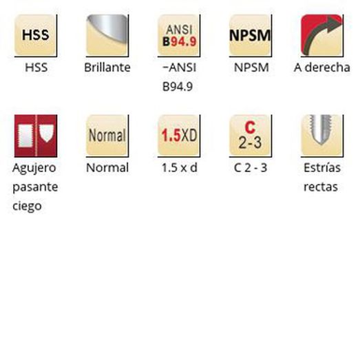 E708 - dormer hss brillante npsm  npsm machos de máquina estrías rectas estrías rectas ~ansi b94.9