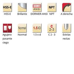 E714 - Tarauds machine Dormer HSS-E NPT brillant NPT, cannelures droites, cannelures droites Dormer-ANSI