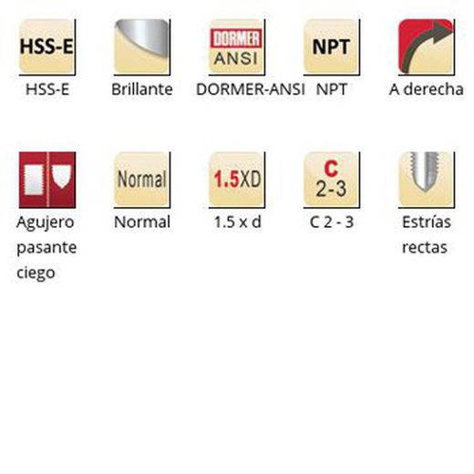 E714 - Tarauds machine Dormer HSS-E NPT brillant NPT, cannelures droites, cannelures droites Dormer-ANSI