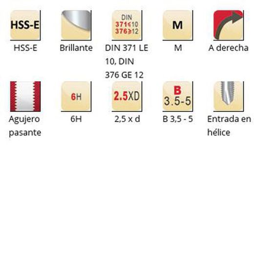 EP006H - Tarauds machine Dormer HSS-E Bright M, entrée hélicoïdale, DIN 371 LE 10, DIN 376 GE 12