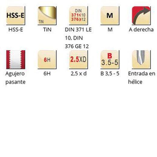 Tarauds machine Dormer HSS-E Tin M, filetage hélicoïdal, DIN 371 LE 10, DIN 376 GE 12