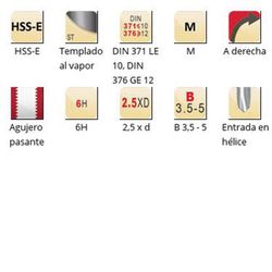 EP016H - Tarauds machine Dormer HSS-E trempés à la vapeur, entrée hélicoïdale, DIN 371 LE 10, DIN 376 GE 12