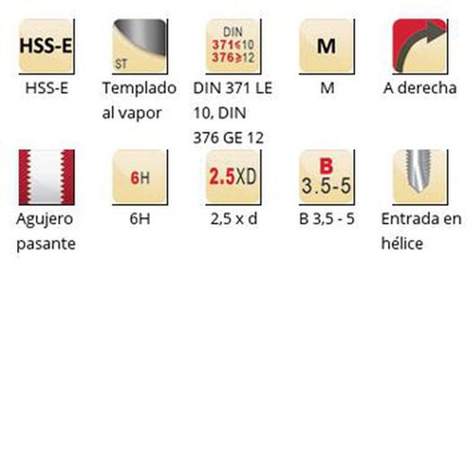 EP016H - Tarauds machine Dormer HSS-E trempés à la vapeur, entrée hélicoïdale, DIN 371 LE 10, DIN 376 GE 12