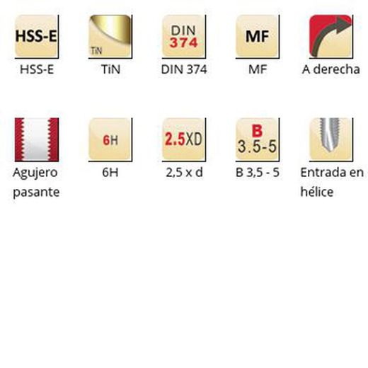 EP10TIN - Tarauds machine Dormer HSS-E Tin MF MF Entrée hélicoïdale Entrée hélicoïdale DIN 374