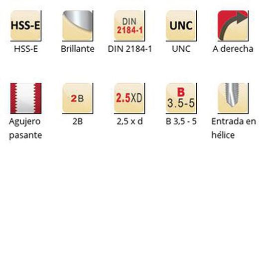 EP20 - Tarauds machine Dormer HSS-E brillant UNC UNC Entrée hélicoïdale Entrée hélicoïdale DIN 2184-1