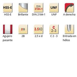 EP30 - Tarauds machine Dormer HSS-E brillants UNF, entrée hélicoïdale, entrée hélicoïdale DIN 2184-1
