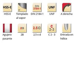 EP31 - Tarauds machine Dormer HSS-E UNF trempés à la vapeur Entrée hélicoïdale Entrée hélicoïdale DIN 2184-1
