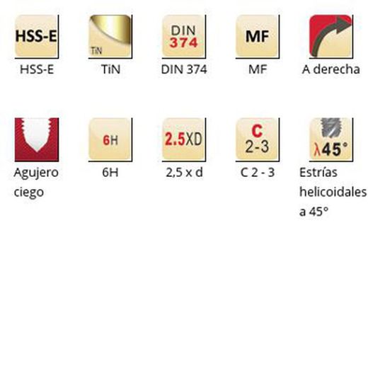 Ex10tin - Tarauds machine Dormer HSS-E Tin MF MF Cannelures hélicoïdales à 45° Cannelures hélicoïdales à 45° DIN 374