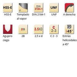 Ex31 - dormer hss-e templado al vapor unf  unf machos de máquina estrías helicoidales a 45° estrías helicoidales a 45° din 2184-1