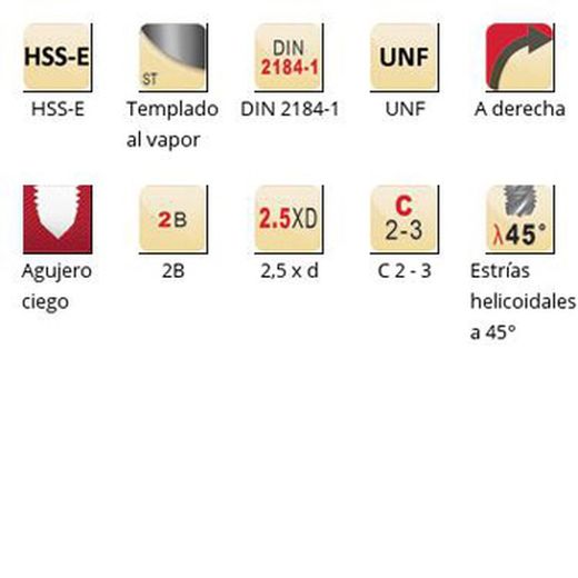 Ex31 - dormer hss-e templado al vapor unf  unf machos de máquina estrías helicoidales a 45° estrías helicoidales a 45° din 2184-1