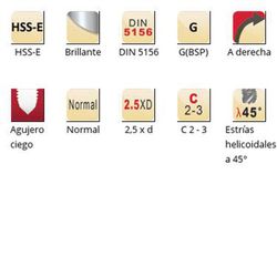 Ex40 - Tarauds machine Dormer HSS-E brillant G(BSP) G(BSP) Goujons hélicoïdaux à 45° Goujons hélicoïdaux à 45° DIN 5156