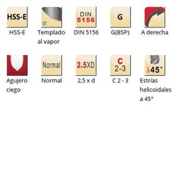 Ex41 - Tarauds machine Dormer HSS-E trempés à la vapeur G(BSP) G(BSP) Goujons hélicoïdaux à 45° Goujons hélicoïdaux à 45° DIN 5156