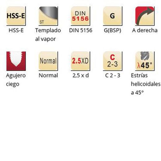 Ex41 - Tarauds machine Dormer HSS-E trempés à la vapeur G(BSP) G(BSP) Goujons hélicoïdaux à 45° Goujons hélicoïdaux à 45° DIN 5156