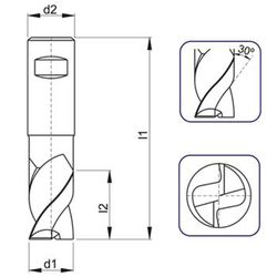Fresa de ranurar de dos labios, serie corta, corte al centro, hss-eco8 din 327 d ref. C110