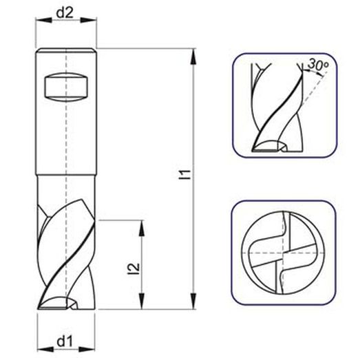 Fresa de ranurar de dos labios, serie corta, corte al centro, hss-eco8 din 327 d ref. C110