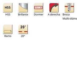 G314 - Foret Dormer HSS brillant droit 20° multi-diamètres