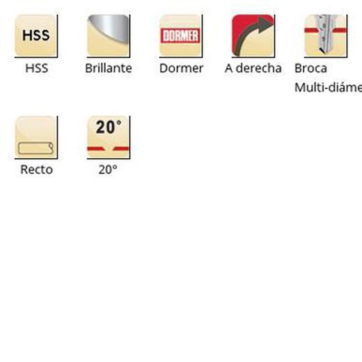 G314 - Foret Dormer HSS brillant droit 20° multi-diamètres