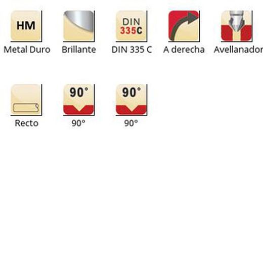 G400 - Fraises coniques droites 90° en carbure brillant Dormer pour porte-outils de haute précision - 90° DIN 335 C