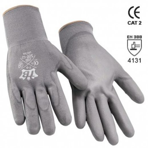 Gants en nylon gris avec revêtement en polyuréthane gris sur la paume, mod. 500g2 d'uréthane