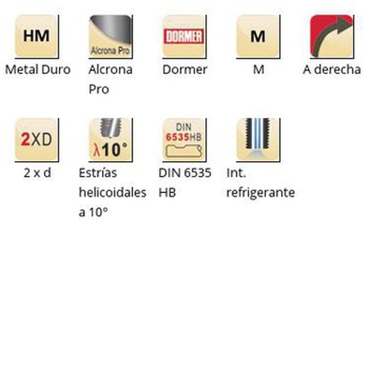 J205 - Fraise à fileter Dormer Alcrona Pro M en carbure avec angle d'hélice de 10° - arrosage interne, goujures hélicoïdales de 10°, Dormer