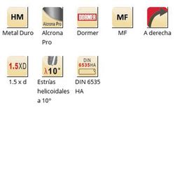 J220 - Fraise à fileter Dormer Alcrona Pro MF en carbure avec angle d'hélice de 10°, goujures hélicoïdales de 10°, Dormer