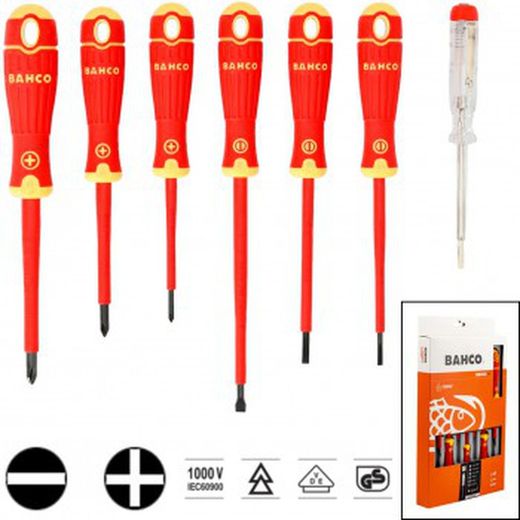 Bahcofit VDE-isolierter Schraubendrehersatz mit Mehrkomponentengriff und 150 V-250 V Spannungsprüfer Ref. B220.027