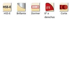 K301 - Lames de coupe Dormer HSS-E brillantes 8°, coupe à droite