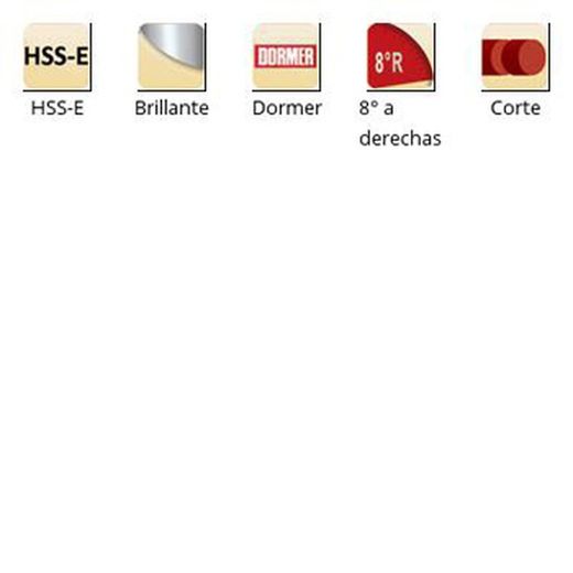 K301 - Lames de coupe Dormer HSS-E brillantes 8°, coupe à droite
